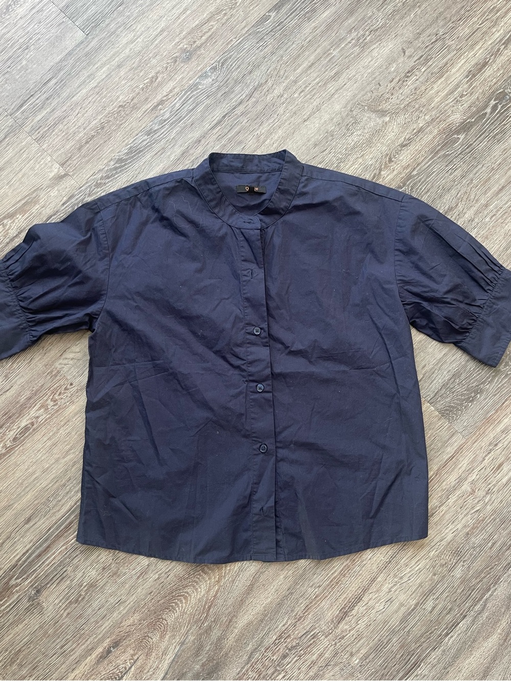 Quince | Organic Cotton Poplin Puff Sleeve Shirt Navy Blue Medium - Picture 2 of 4
